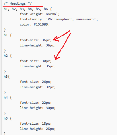 Font size of headings