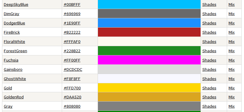 HTML color codes