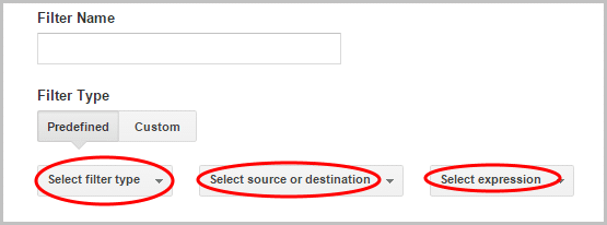 Options to change when creating a new Google Analytics filter