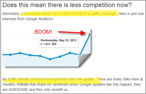 A graph that shows how Google Penguin update improves traffic