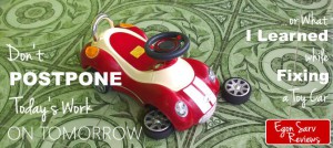 broken toy car with the title of the article
