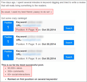 Testimony about how Jaaxy keyword tool put a guy into the first spot in Google