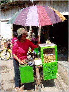 Street vendor selling fried tofu.