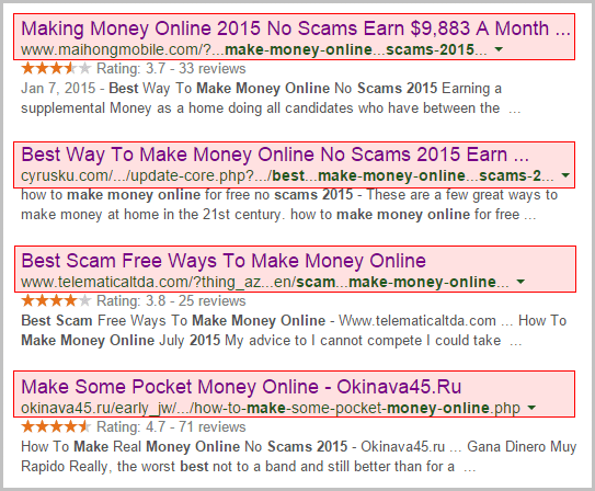 All top results are the same scam page