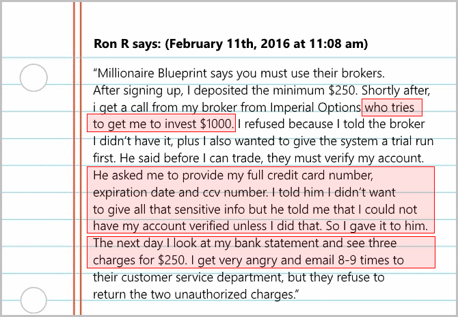 Millionaire blueprint complaint Ron