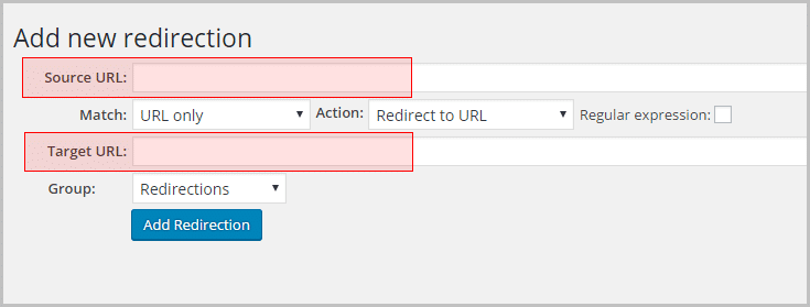 Redirection plugin Add new redirects Section