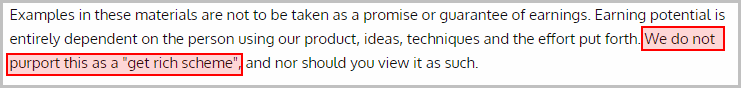 Earnings disclaimer says Click for Cash does not guarantee any income