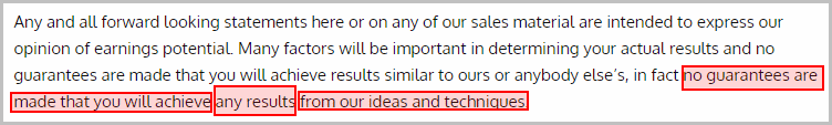 CfC earnings disclaimer does not guarantee any success