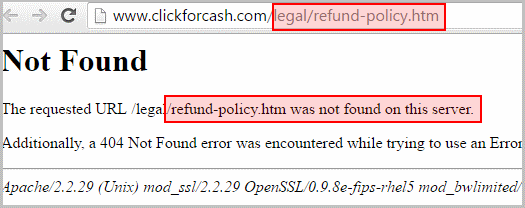 Click for cash refund policy page not found