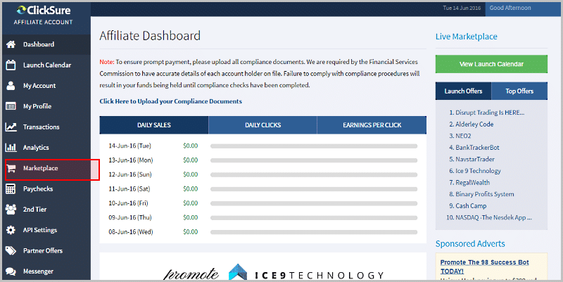 Is Clicksure a scam - Clicksure Affiliate dashboard