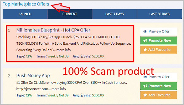 Millionaire Blueprint scam is top 1 marketplace offer in Clicksure