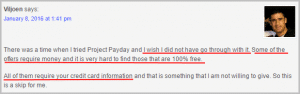 Negative testimonial about project payday
