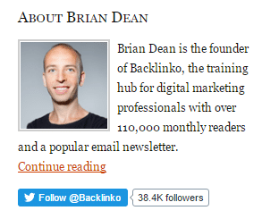 Brian Dean uses only Twitter follow button