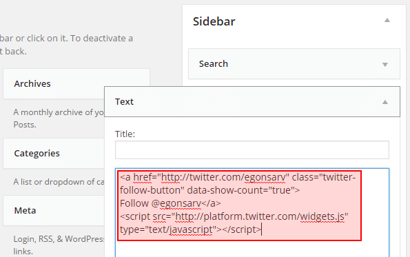 Follow me script in WordPress text widget