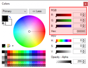 Paint.net toolbox shows you color hex codes