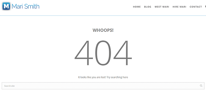 404 error page examples Mari Smith blog