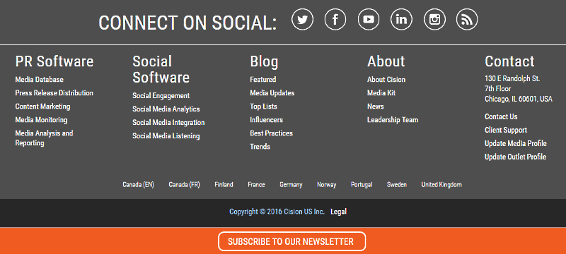 Website footer examples - Cision website's footer