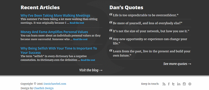great website design examples - dan schwabel blog's footer