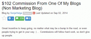 Positive testimonial: $102 commission from a non-marketing blog