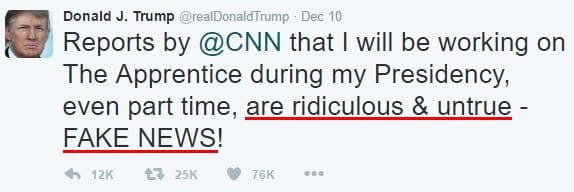 Emotions in that tweet: "are ridiculous and untrue! FAKE NEWS!"