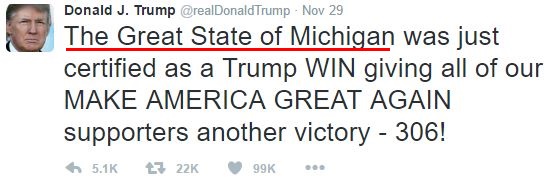 Donald Trump emotions in tweets: "The Great State of Michigan"