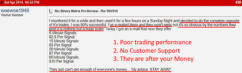 BMP testimonial (negative) - poor performance, no customer support, want money only