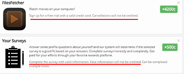 Neobux coin offers require credit card involvment