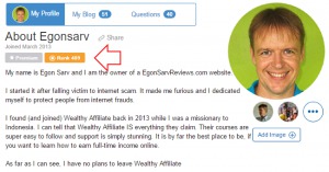 Wealthy Affiliate Egon profile page