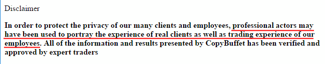 Copy Buffett Software Disclaimer says, they use actors