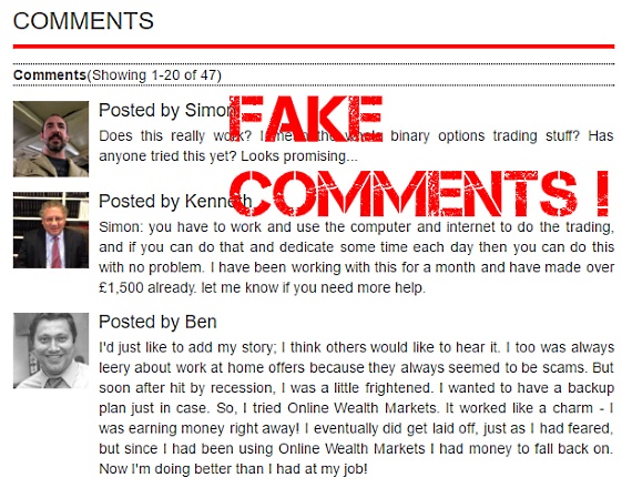 The same comments (under same or different names) appear in many scam sites