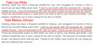 the career journal online scam - fake Lisa White and Melissa Johnson