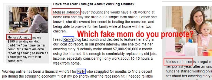 Two different fake moms advertised in the same article