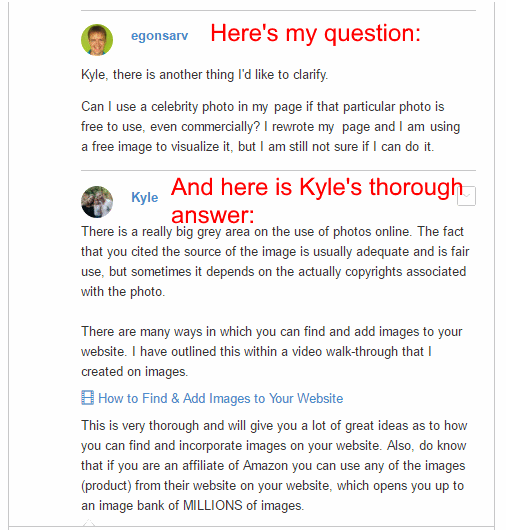 Wealthy Affiliate support system I ask and Kyle the owner answers