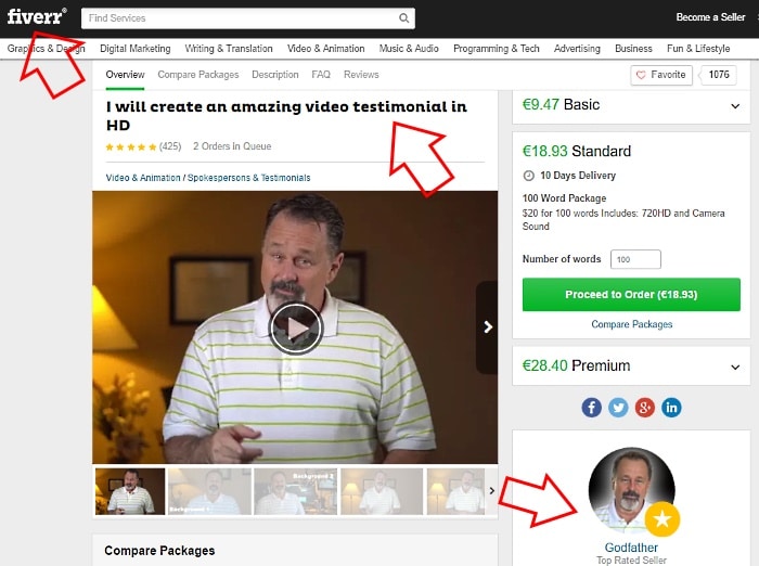 Bogus testimonial by a paid actor found from Fiverr