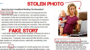 Kelly Richards scam using a fictional narrative and stolen photo