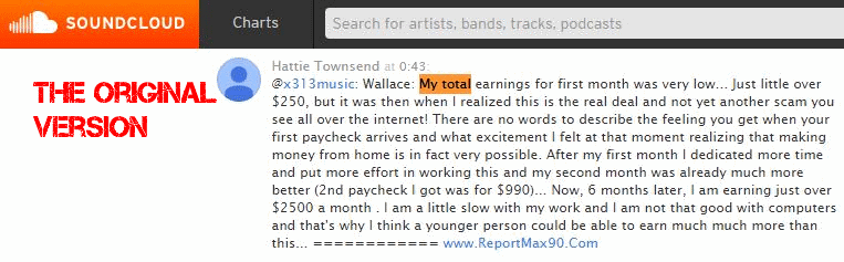 The comment is copied from the Soundcloud website