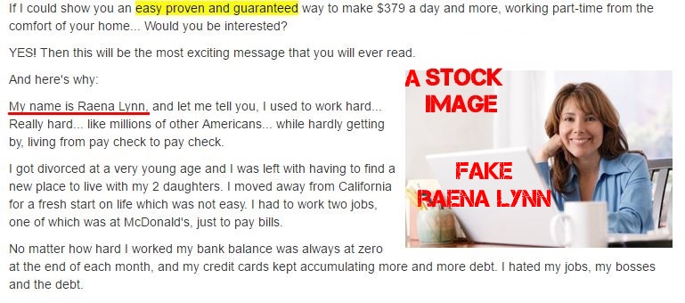 Raena Lynn Automated Daily Income report - the face image of fake Raena Lynn