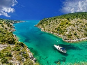 tropical scenery and yacht