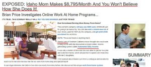 Raena Lynn using a typical work from home scam site template
