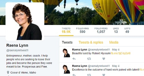 Raena Lynn's Twitter account