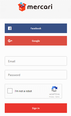 the mercari app login page