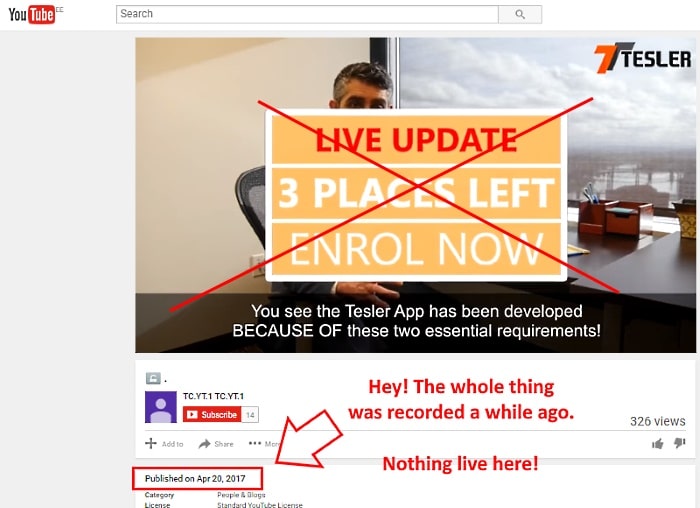 Tesler App live update is, in fact, recorded stuff.