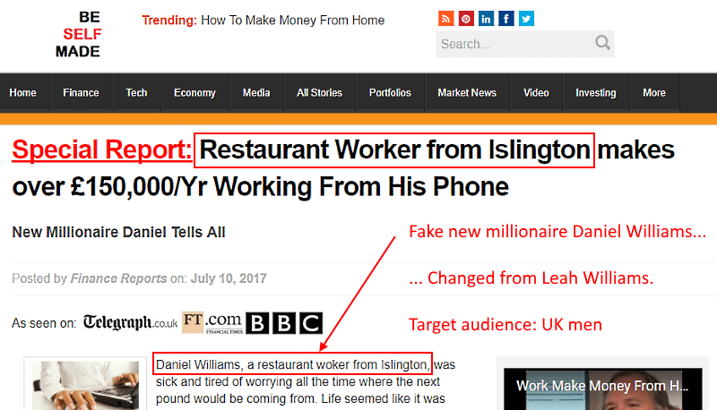 Daniel Williams Be Self Made Scam site