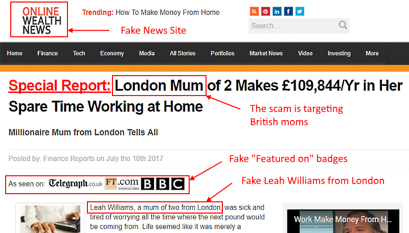 Leah Williams Work at Home Scam