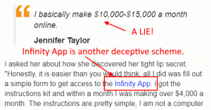 Online Wealth News Jennifer Taylor scam points you to the Infinity app scam
