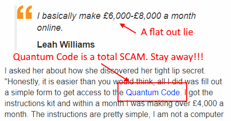 Leah Williams Online Wealth News points you to Quantum Code scam page