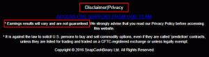 SnapCash Binary footer disclaimer and privacy policy
