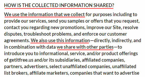 Get it free privacy policy makes it clear they collect your information and share it with third party companies