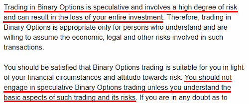 binary options involve high degree of risks