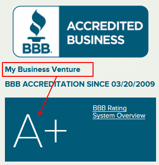 BBB acredited A+ to the My Business Venture